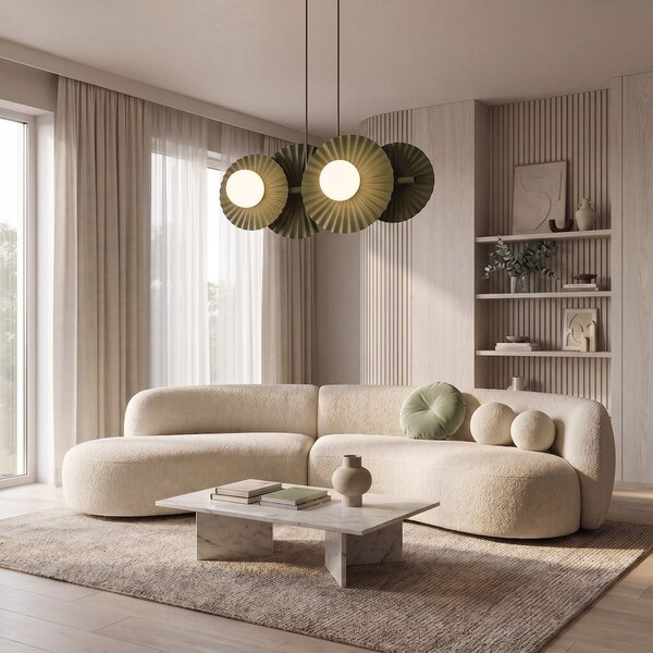 Závěsné svítidlo UMBRA 4 – olivově zelené, bílé sklo, 4× G9, šířka 59 cm