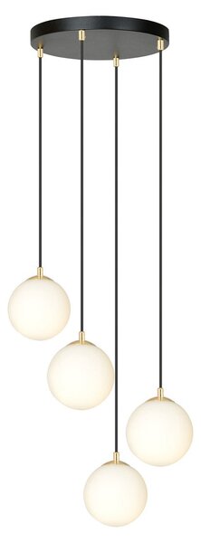 Závěsné svítidlo ROYAL 4 – černé, bílé sklo, 4× E14, šířka 40 cm