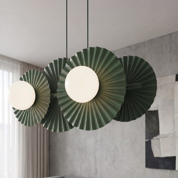 Závěsné svítidlo UMBRA 4 – olivově zelené, bílé sklo, 4× G9, šířka 59 cm