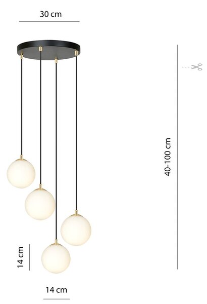 Závěsné svítidlo ROYAL 4 – černé, bílé sklo, 4× E14, šířka 40 cm
