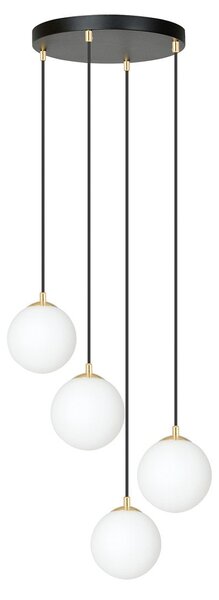Závěsné svítidlo ROYAL 4 – černé, bílé sklo, 4× E14, šířka 40 cm