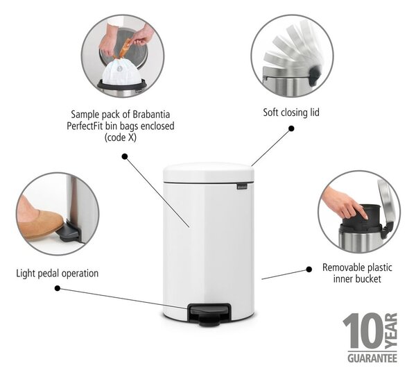 Bílý nášlapný ocelový odpadkový koš 30 l NewIcon – Brabantia
