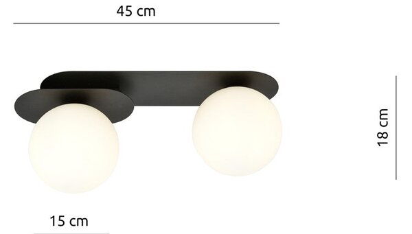 Stropní svítidlo PLAZA 2 – černé, opálové sklo, 2× E14, šířka 45 cm