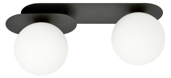 Stropní svítidlo PLAZA 2 – černé, opálové sklo, 2× E14, šířka 45 cm