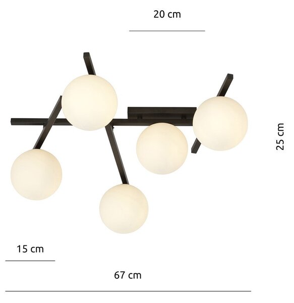 Stropní svítidlo SMART 5 – černé, opálové sklo, 5× E14, šířka 67 cm