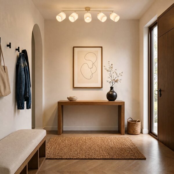 Stropní Lampa Lindby, Shiloh, stmívatelné, Dřevo, Obývací pokoj, Tkanina / Textil, Moderní
