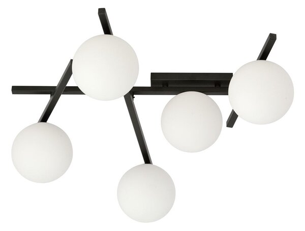 Stropní svítidlo SMART 5 – černé, opálové sklo, 5× E14, šířka 67 cm