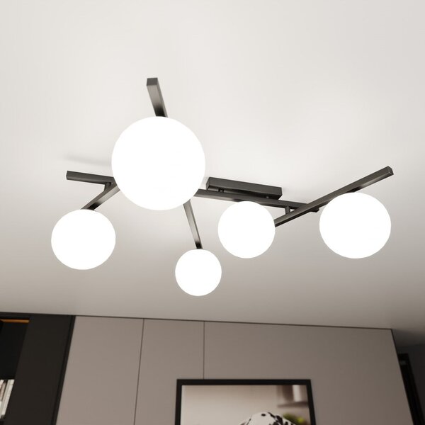 Stropní svítidlo SMART 5 – černé, opálové sklo, 5× E14, šířka 67 cm