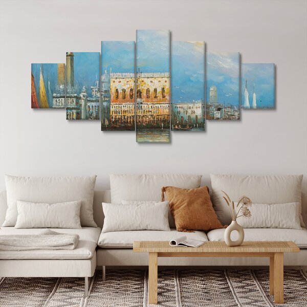 Obraz - Gondola projíždějící Benátkami, olejomalba (210x100 cm)