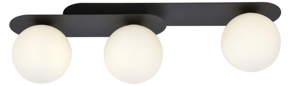 Stropní svítidlo PLAZA 3 – černé, opálové sklo, 3× E14, šířka 70 cm