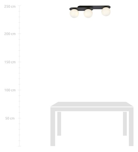 Stropní svítidlo PLAZA 3 – černé, opálové sklo, 3× E14, šířka 70 cm