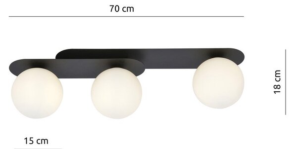Stropní svítidlo PLAZA 3 – černé, opálové sklo, 3× E14, šířka 70 cm