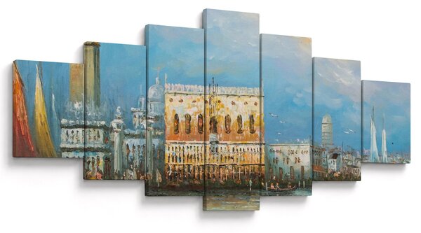 Obraz - Gondola projíždějící Benátkami, olejomalba (210x100 cm)