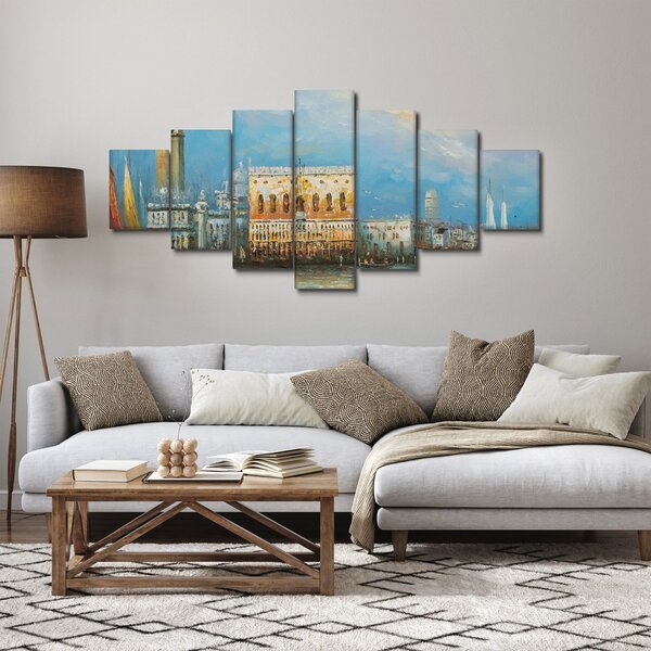Obraz - Gondola projíždějící Benátkami, olejomalba (210x100 cm)
