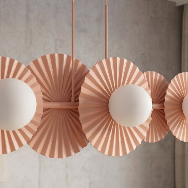 Závěsné svítidlo UMBRA 6 – korálové, bílé sklo, 6× G9, šířka 92 cm