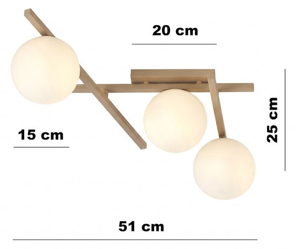Stropní svítidlo SMART 3 – moka, opálové sklo, 3× E14, šířka 51 cm