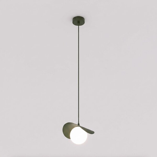 Závěsné svítidlo RITUAL 1S – olivově zelené, bílé sklo, 1× G9, šířka 31 cm