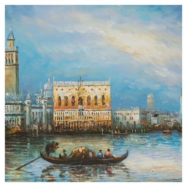Obraz - Gondola projíždějící Benátkami, olejomalba (30x30 cm)
