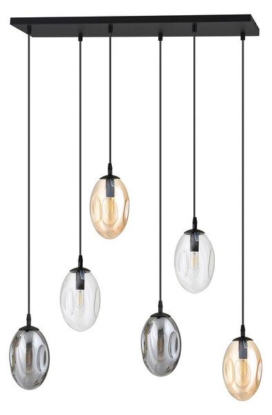 Závěsné svítidlo ASTRAL 6 – černé, grafitové / čiré / jantarové sklo, 6× E14, šířka 65 cm