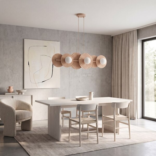 Závěsné svítidlo UMBRA 6 – korálové, bílé sklo, 6× G9, šířka 92 cm