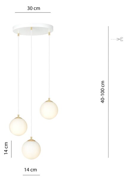 Závěsné svítidlo ROYAL 3 – celobílé, sklo, 3× E14, šířka 40 cm