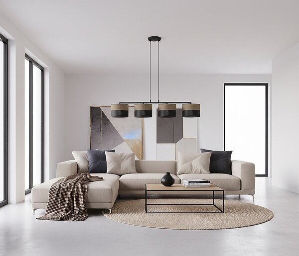 Závěsné svítidlo KARBON 4 – černé / hnědé, textilní stínidla, 4× E27, šířka 95 cm