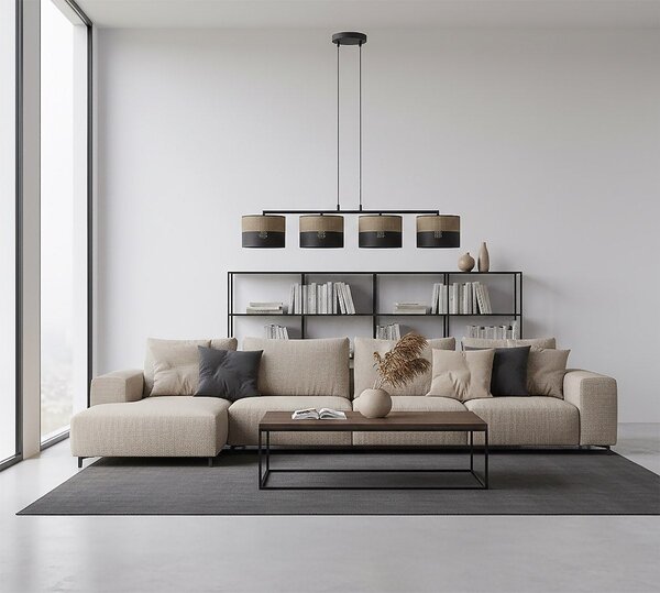 Závěsné svítidlo KARBON 4 – černé / hnědé, textilní stínidla, 4× E27, šířka 95 cm