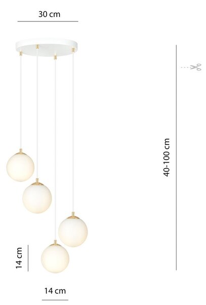 Závěsné svítidlo ROYAL 4 – celobílé, sklo, 4× E14, šířka 40 cm