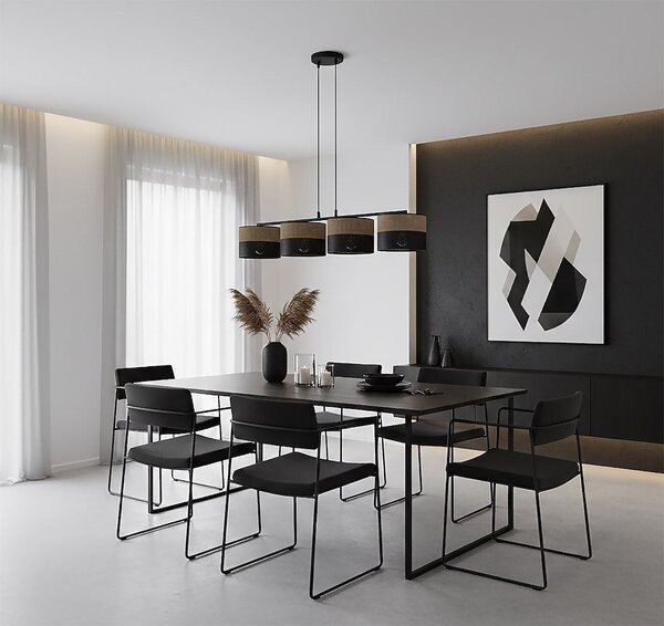 Závěsné svítidlo KARBON 4 – černé / hnědé, textilní stínidla, 4× E27, šířka 95 cm
