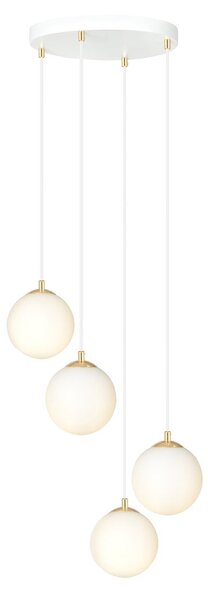 Závěsné svítidlo ROYAL 4 – celobílé, sklo, 4× E14, šířka 40 cm