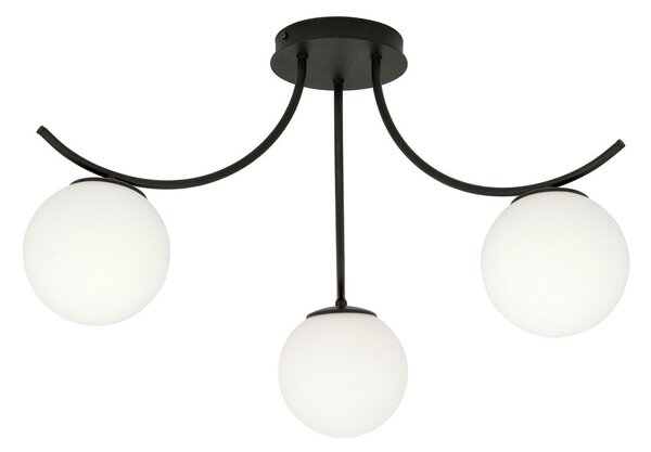 Stropní svítidlo BOSTON 3 – černé, opálové sklo, 3× E14, šířka 65 cm