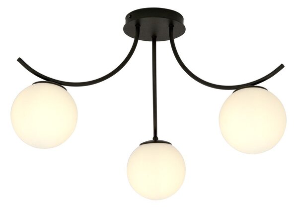 Stropní svítidlo BOSTON 3 – černé, opálové sklo, 3× E14, šířka 65 cm