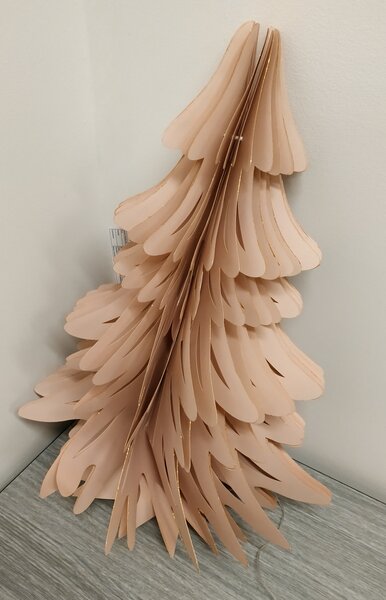 3D Stromek papírový 50 cm s LED, starorůžový se zlatým glitrem