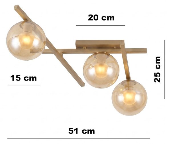 Stropní svítidlo SMART 3 – moka, jantarové sklo, 3× E14, šířka 51 cm