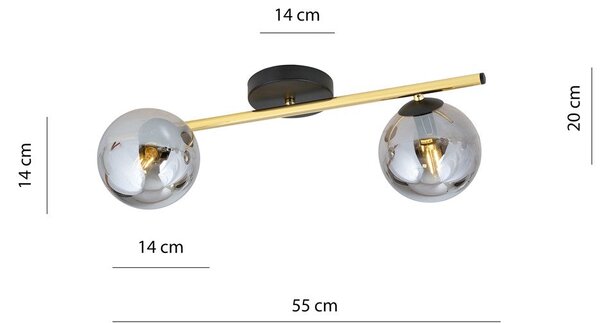 Stropní svítidlo SPLENDI 2 – černé, grafitové sklo, 2× E14, šířka 55 cm