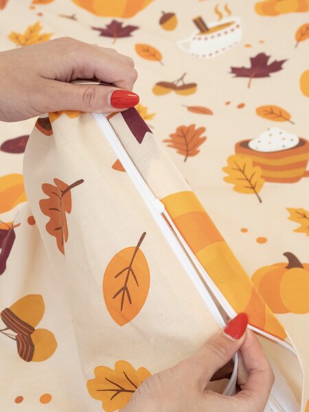 MK Lůžkoviny Prodloužené bavlněné povlečení Renforcé - Hřejivý podzim přírodní 140 × 220 cm, 70 x 90 cm