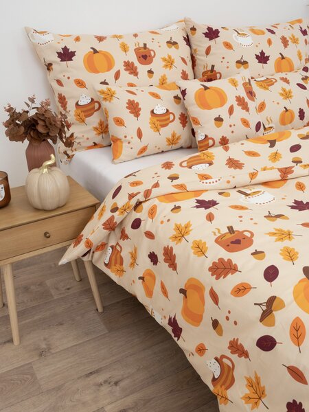 MK Lůžkoviny Prodloužené bavlněné povlečení Renforcé - Hřejivý podzim přírodní 140 × 220 cm, 70 x 90 cm
