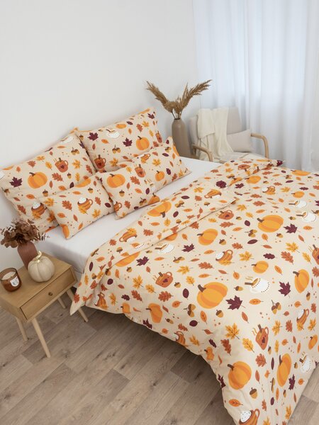 MK Lůžkoviny Prodloužené bavlněné povlečení Renforcé - Hřejivý podzim přírodní 140 × 220 cm, 70 x 90 cm