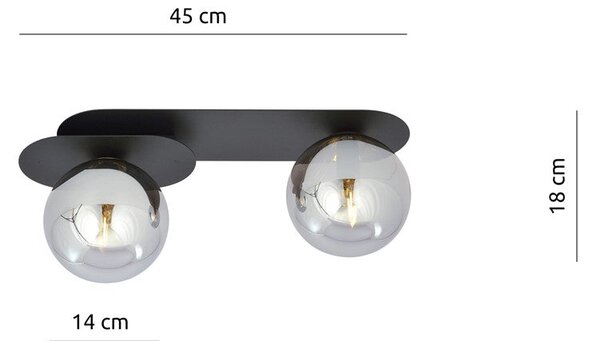 Stropní svítidlo PLAZA 2 – černé, grafitové sklo, 2× E14, šířka 45 cm