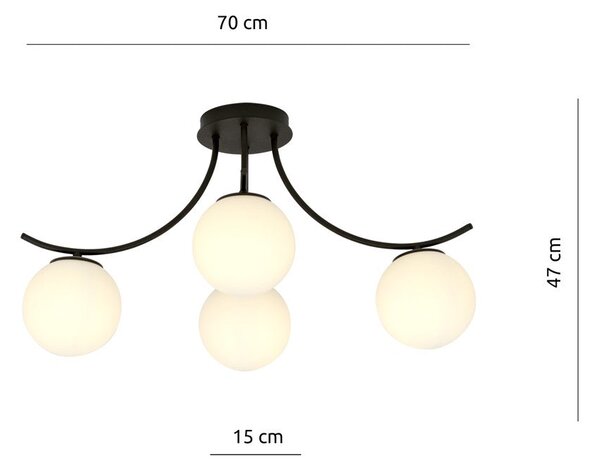 Stropní svítidlo BOSTON 4 – černé, opálové sklo, 4× E14, šířka 70 cm