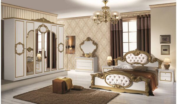 Ložnice BAROK BIANCO- zlatá- bílá. 4 dveřová skříň , postel: 160x200 cm