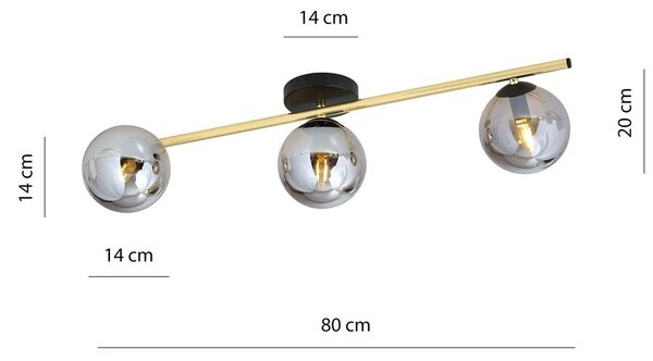 Stropní svítidlo SPLENDI 3 – černé, grafitové sklo, 3× E14, šířka 80 cm