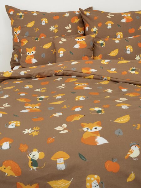 MK Lůžkoviny Prodloužené bavlněné povlečení Renforcé - Podzimní les hnědý 140 × 220 cm, 70 x 90 cm