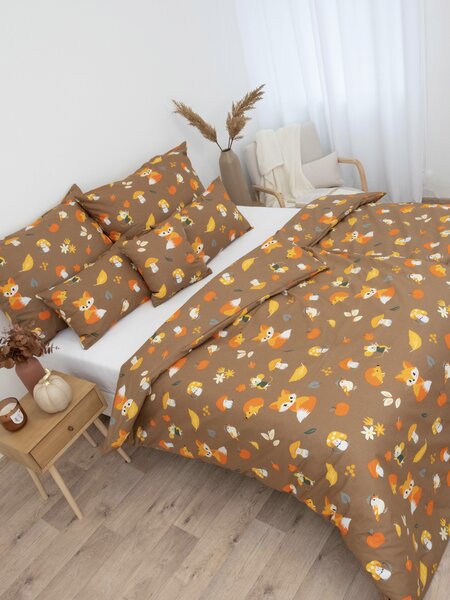 MK Lůžkoviny Prodloužené bavlněné povlečení Renforcé - Podzimní les hnědý 140 × 220 cm, 70 x 90 cm