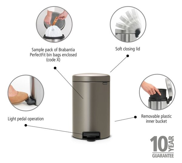Šedý nášlapný ocelový odpadkový koš 12 l NewIcon – Brabantia