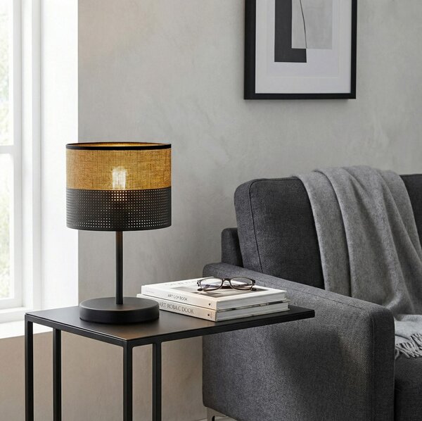 Stolní lampa KARBON LN1 – černá / hnědá, textilní stínidlo, 1× E27, šířka 20 cm