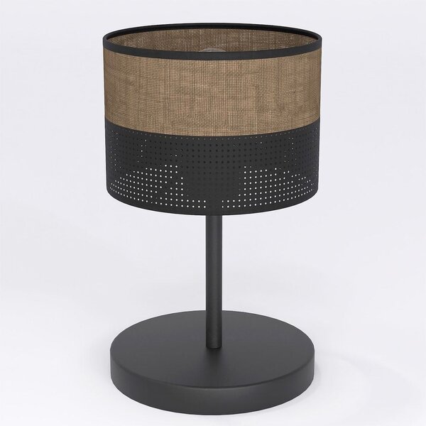 Stolní lampa KARBON LN1 – černá / hnědá, textilní stínidlo, 1× E27, šířka 20 cm