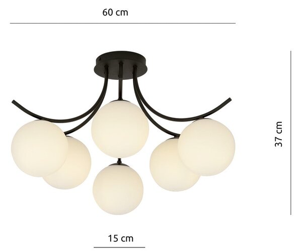 Stropní svítidlo BOSTON 6 – černé, opálové sklo, 6× E14, šířka 60 cm