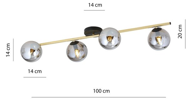 Stropní svítidlo SPLENDI 4 – černé, grafitové sklo, 4× E14, šířka 100 cm