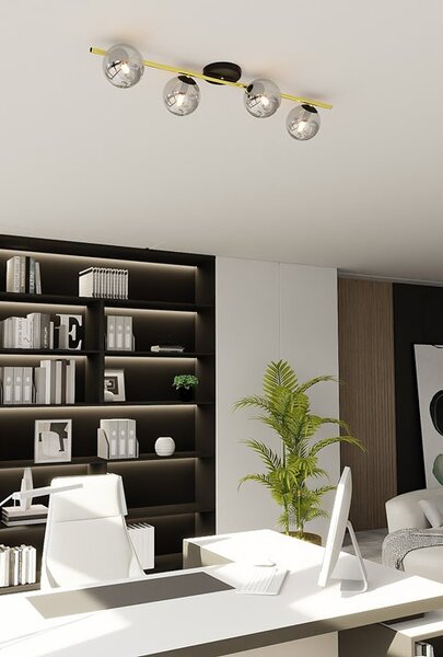 Stropní svítidlo SPLENDI 4 – černé, grafitové sklo, 4× E14, šířka 100 cm